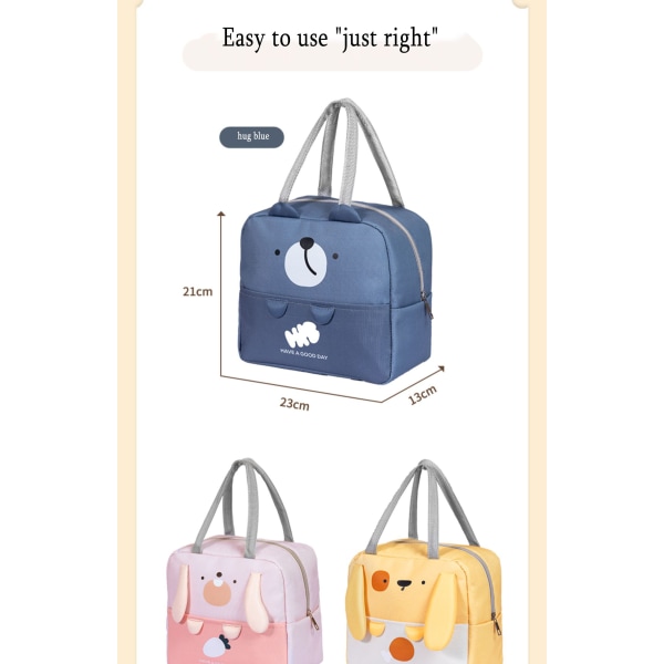 Isolerad kylare Bärbar förvaringsväska Tote Bento Bag Matlåda rosa 21*23*13cm blue