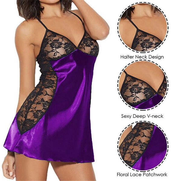 Sexiga damunderkläder Nattlinne Sovkläder Alla hjärtans dag present lila XL purple XL