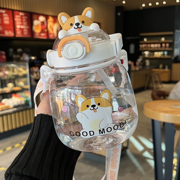 1,3L Bärbar Kawaii Bear Cup tumlare med sugrör rosa Yellow
