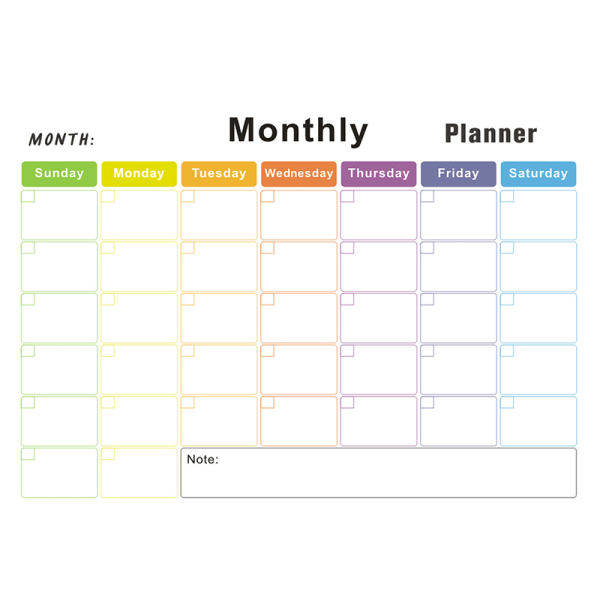 Magnetisk Månadsplaneringskalender Bord Torka Radera Vittavla Flerfärgad Black