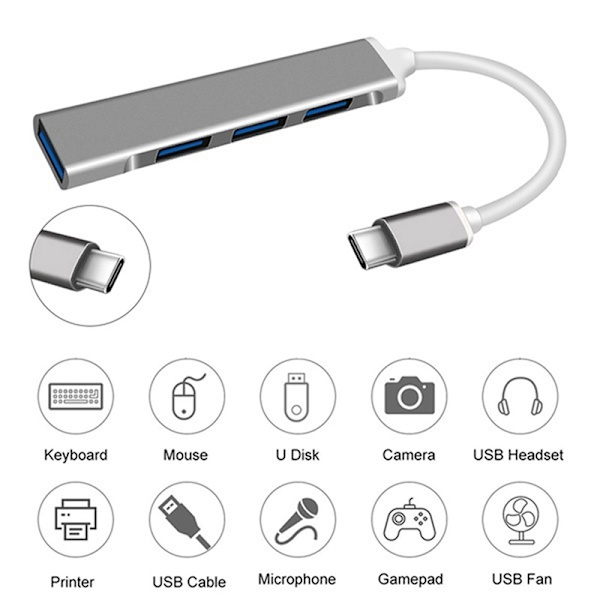 USB C HUB 3.0 Typ C 3.1 4 Port Multi Splitter Adapter Silver