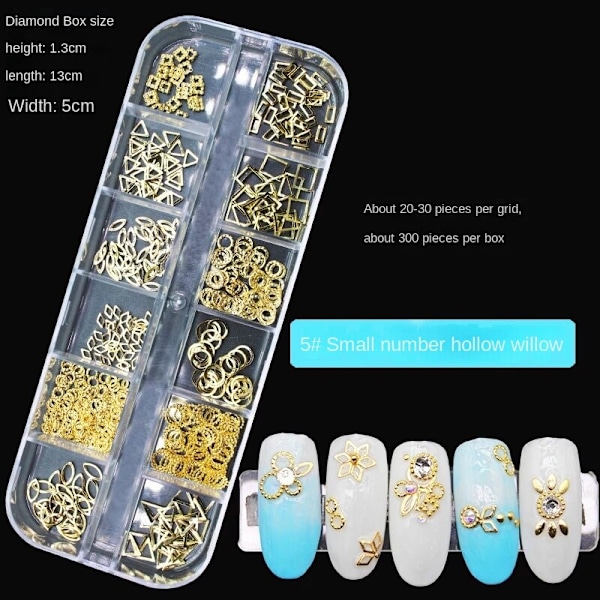 Nageldekorationer för Nail Art 12 Grid Large Box Nail Rivet Metallmaterial Paljetter 12# hollow silver Rivet 5# Small Size hollow-out rivets