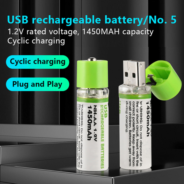 1,2V AA uppladdningsbart batteri 1450mWh USB Li-ion batteri