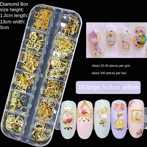 Nageldekorationer för Nail Art 12 Grid Large Box Nail Rivet Metallmaterial Paljetter 12# hollow silver Rivet 1# hollow-out rivets