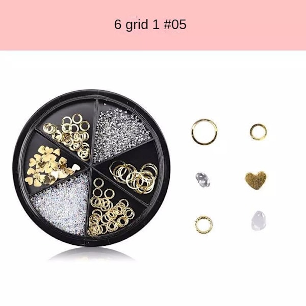 Nageldekorationer för Nail Art Metal Nit Strasspärlor Tredimensionella paljetter i fjärilslegering 8# shell gold foil 5# hollow heart
