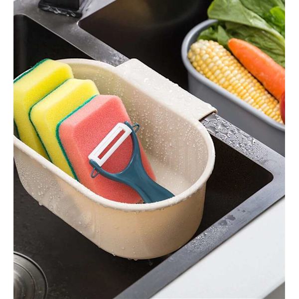 Självstående avloppsvask Förvaringskorg Diskbänksställ blå oval beige triangle