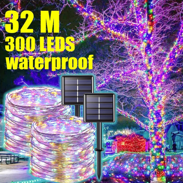 Solar String Lights Julfest dekorationer vit 32m colorful