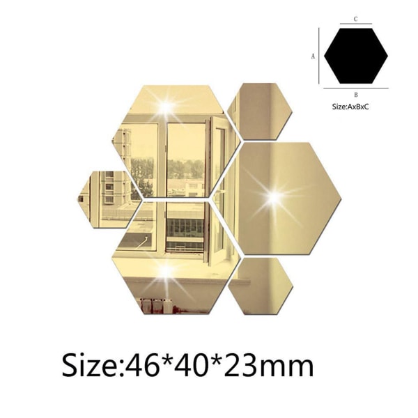 36st Mirror Wall Stickers Hexagon Mirror Art för Dekor silver gold