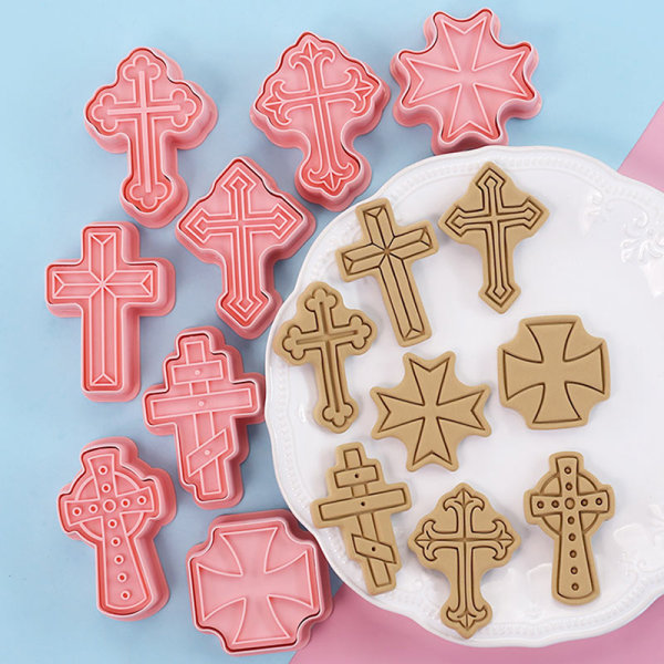 8st Cross Cookie ters Plast 3D tecknad pressbar kex Mol one size