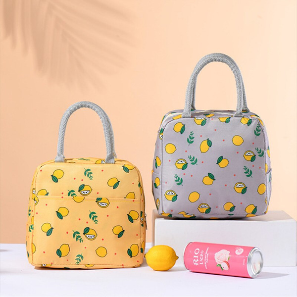 Söta Citron Portable Waterproof Zipper Lunchpåsar gul 22*15*17cm gray