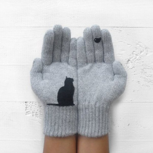 Vinterhandskar för män Kvinnor Tonåringar Print thermal handskar grå 15*25cm khaki
