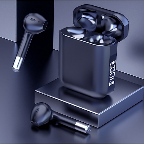 Digital Display Bluetooth Headset med LED Display Laddbox vit