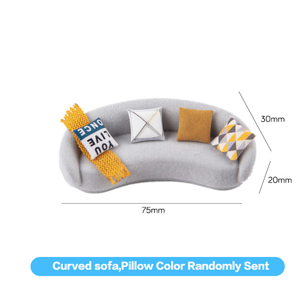 Dockhus Miniatyrmöbler Soffa Stol Skrivbordsstol DIY Dollh Böjd soffa Curved sofa