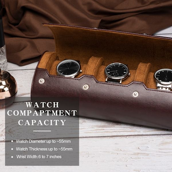 Watch Box Cow Leather Travel Wrist Smycken Förvaring brun 24,5×10,2×7,3CM brown