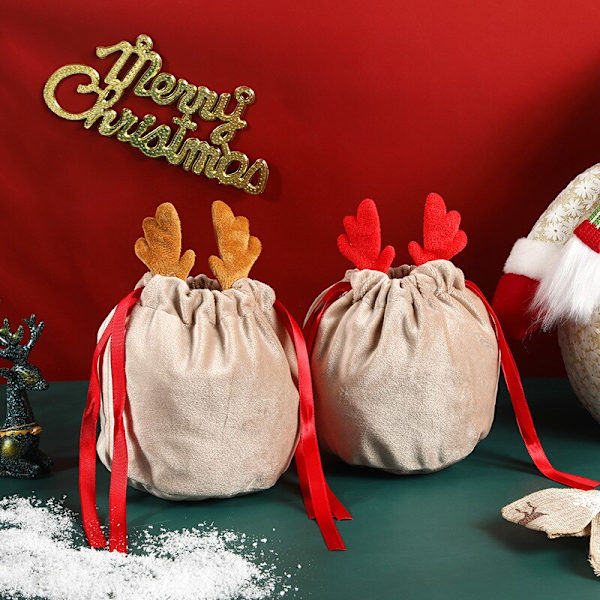 Julgodispåse Antlerpåse Sammet Dragsko khaki 1st red 3pcs
