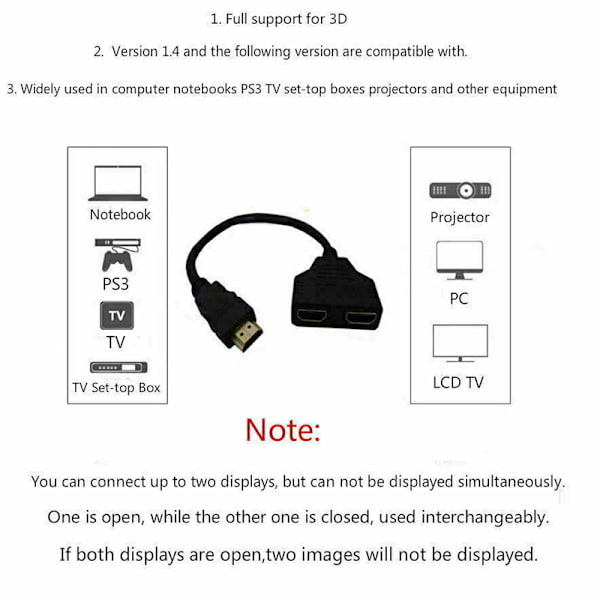 HDMI-kontakt hane till hona 1 ingång 2 utgångsdelare