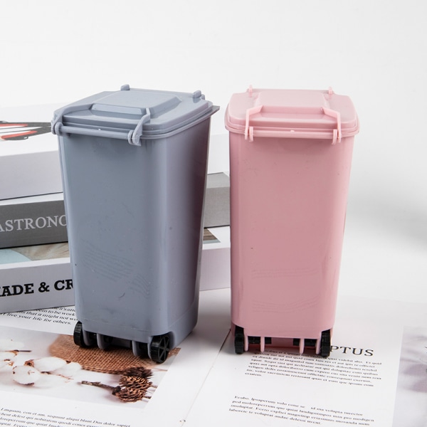 Mini Desktop papperskorg Plastsoptunnor med lås Hushåll Svart Pink