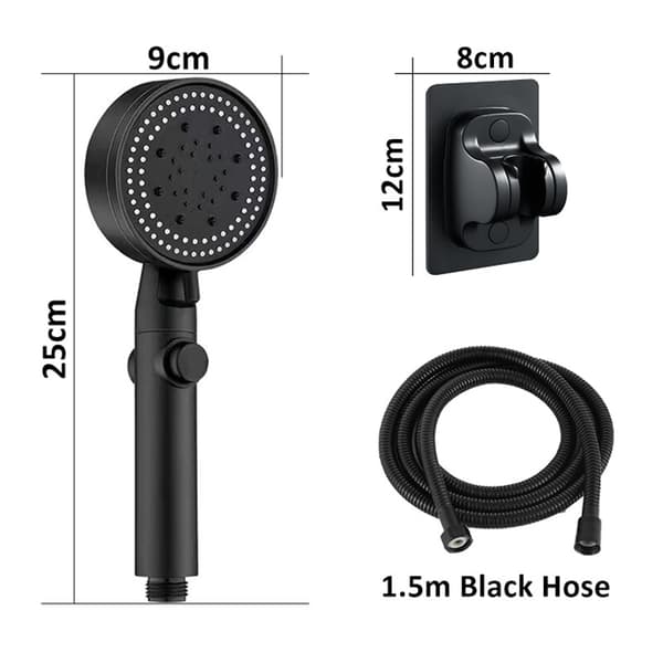 5-läges justerbart högtrycksduschhuvud svart 90mm*250mm black