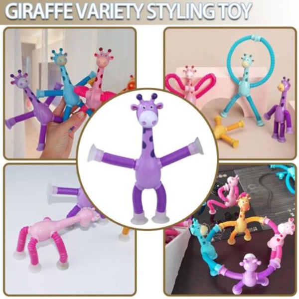 Teleskopisk sugkopp giraff leksak stretching leksak gul pink