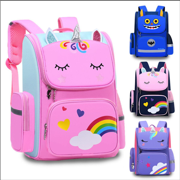 Söt student skolryggsäck Cartoon Unicorn Bagpack Bule Large