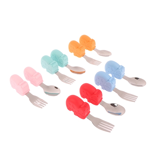 e Tecknad flodhäst snigel silikon baby och gaffel rostfritt St Orange 1 Blue 2