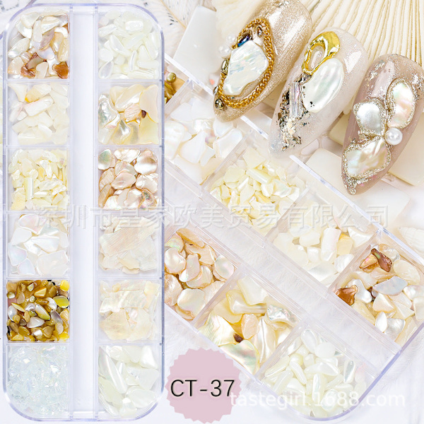 Nageldekorationer för nail art Ultratunna naturliga abaloneskivor Färgglada ska CT37 boxed CT36 boxed