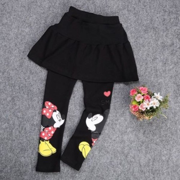 Tjej Musse Pigg Minnie Mouse Långbyxor Kjol Legging Svart 110 Black 130