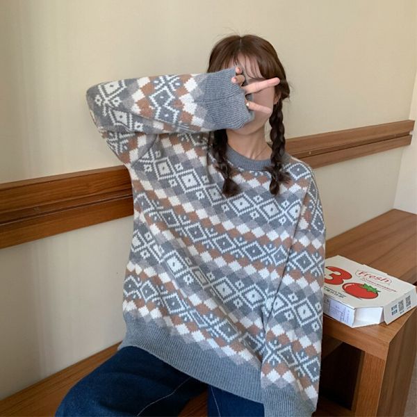 dam stickad tröja höst vinter jul pullover dam himmelsblå en one size sky blue