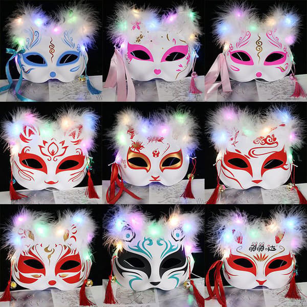 Mask Half Face Handmålad Luminous Cat Fox Mask A7 A1