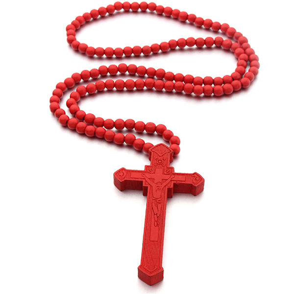 Klassisk trä kors trä pärla hänge halsband smycken gåva Svart