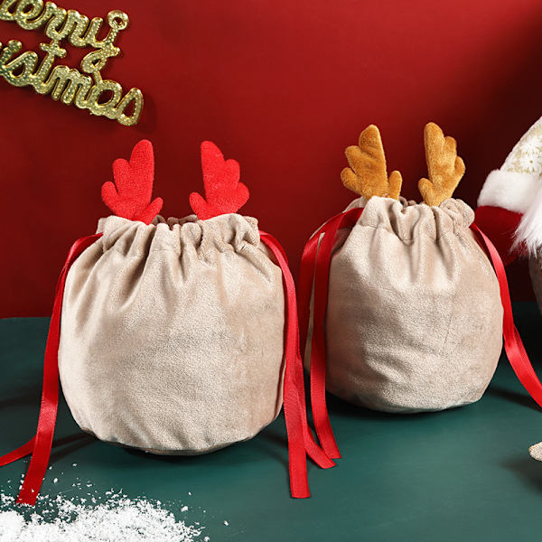 Julgodispåse Antlerpåse Sammet Dragsko khaki 1st red 3pcs