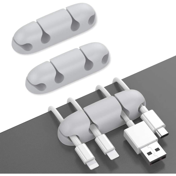 3-pack sladdhållare för skrivbord, stark självhäftande sladdhållare (GRÅ)