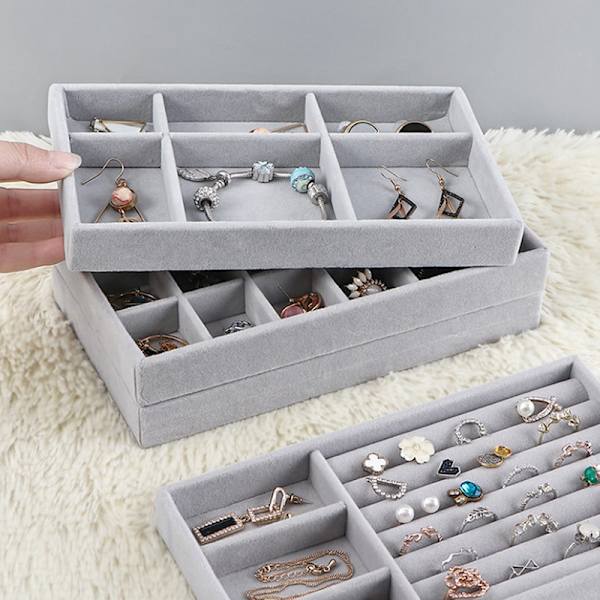 Sammet Box Smycken Förvaring Sammet Box Ring Örhängen Halsband C H