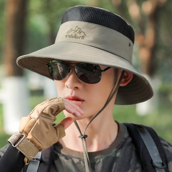 Fiskarhatt för män utomhus fiskehatt mesh andningsbar solhatt Beige Black