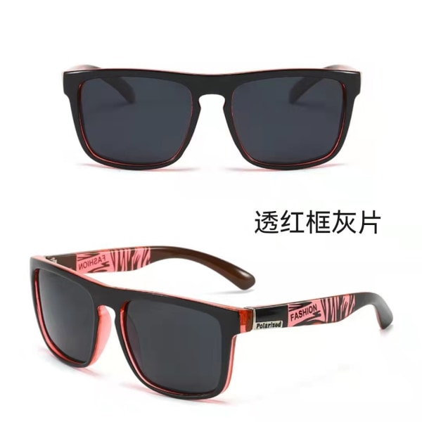 Square Frame Solglasögon Herr Polarized Cykelglasögon Herr Mode Sport Solglasögon 722 Transparent Red Frame Gray 518#