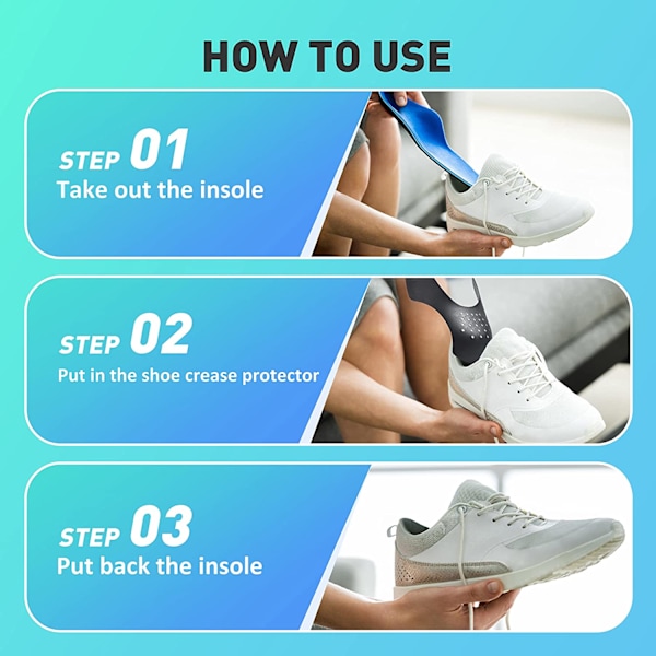 3 par Skrynkskydd Skoveckskydd Lämplig för de flesta sneakers, Skrynkskydd Anti Sneakerveck White Large size (40-46)