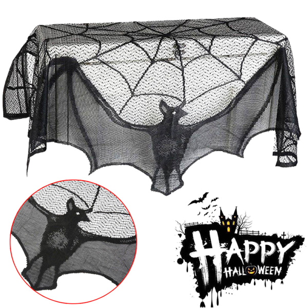 Halloween Bat Spets Bordsduk Öppen spis Gardin Party