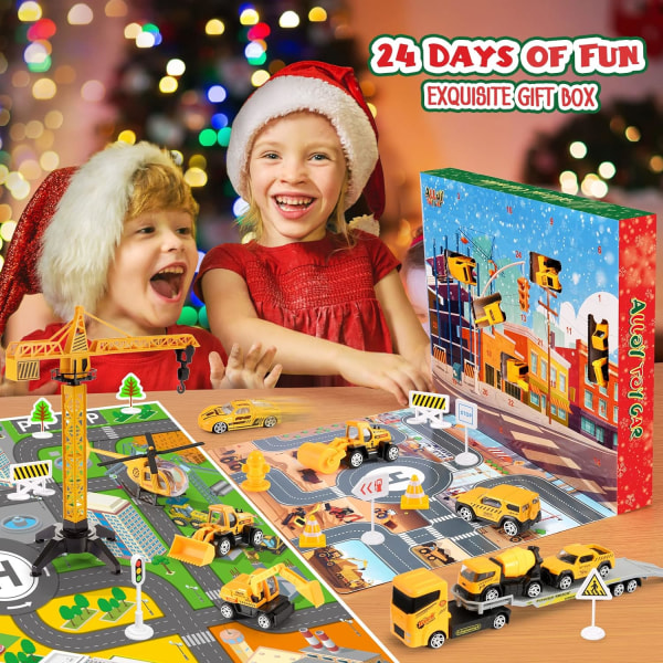 2023 adventskalender, barngåva 2 3 4 5 6 år Bilar Bilar Leksaker Barn 2-6 år adventskalendergåva A