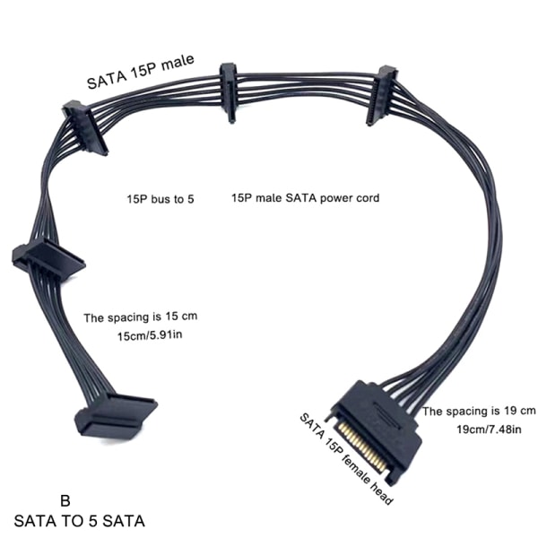 SATA 15Pin hårddisk Power Splitterkabel sladd sata till 5 sata