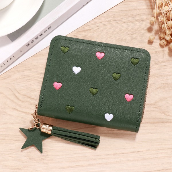 Liten plånbok för damer Mini Tofsplånbok Svart Green