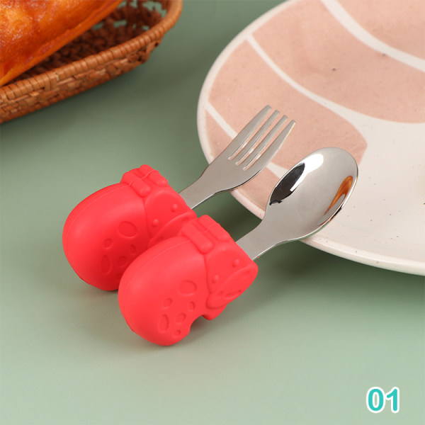 e Tecknad flodhäst snigel silikon baby och gaffel rostfritt St Orange 1 Red 1