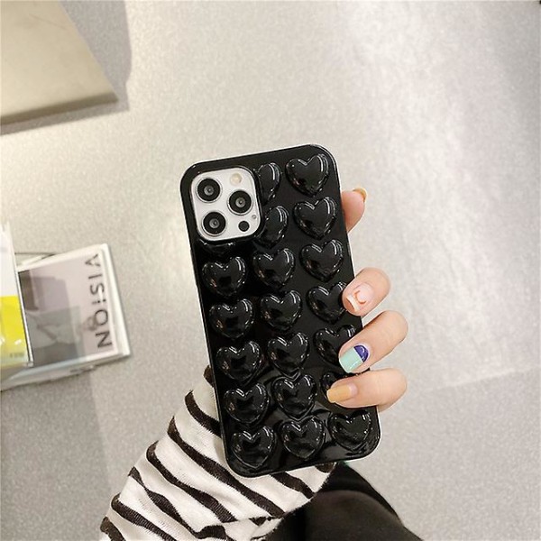Söt enfärgad tecknad kärlekshjärta Iphone- case för olika modeller - perfekt present Black For iPhone 14 Plus