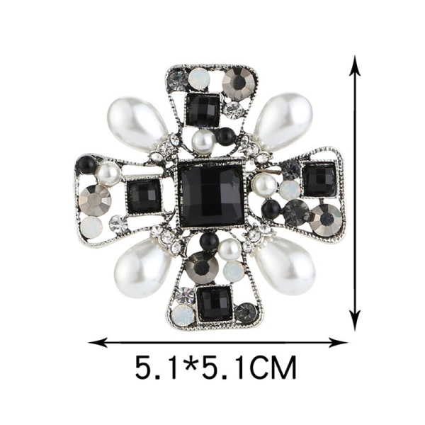Retro Mode Rhinestone Peal Cross Shape Brosch Dam Bankett 1st