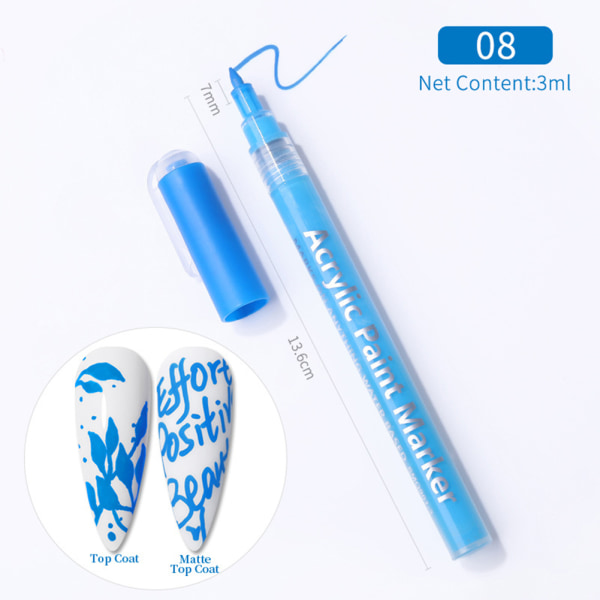 Nagel Konst Penna Akryl Nagelpenna Nagelfärg, DIY Nail Art Pen Vit Blue