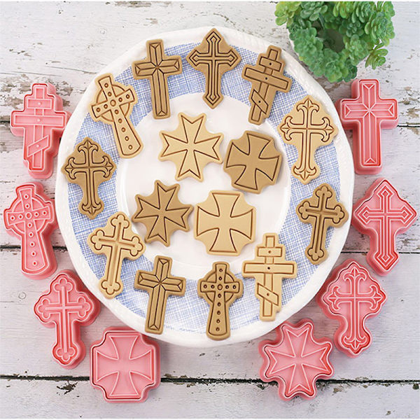 8st Cross Cookie ters Plast 3D tecknad pressbar kex Mol one size