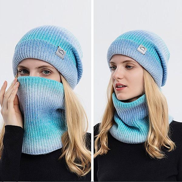 Winter Warm Scarf Hat Set Sticka Gradient Tie Dye orange blue