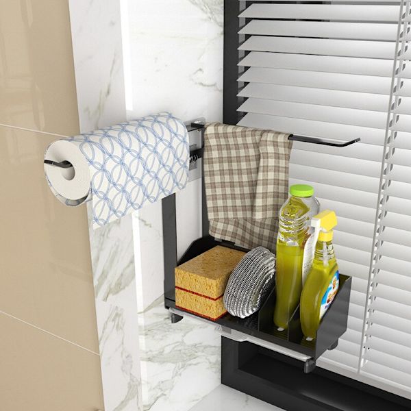 Avloppsställ Förvaring Diskbänk Organizer Rack svart medium large