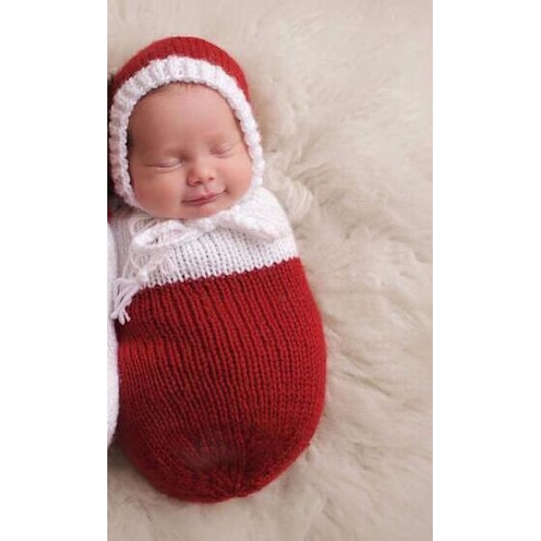 Nyfödd Fotografi Kläder Stickad Dräkt Spädbarnssovsäck red white
