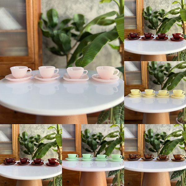 1Set Dockhus Miniatyr Tekopp Fat Kaffekopp Modell Gul White