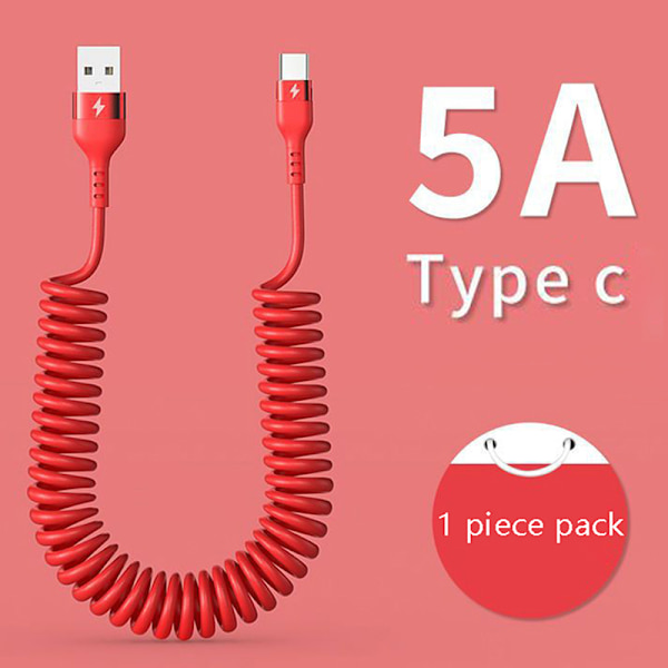 66W 5A Snabbladdning Typ C Kabel Mikrofjäder Billaddningshytt Vit one size